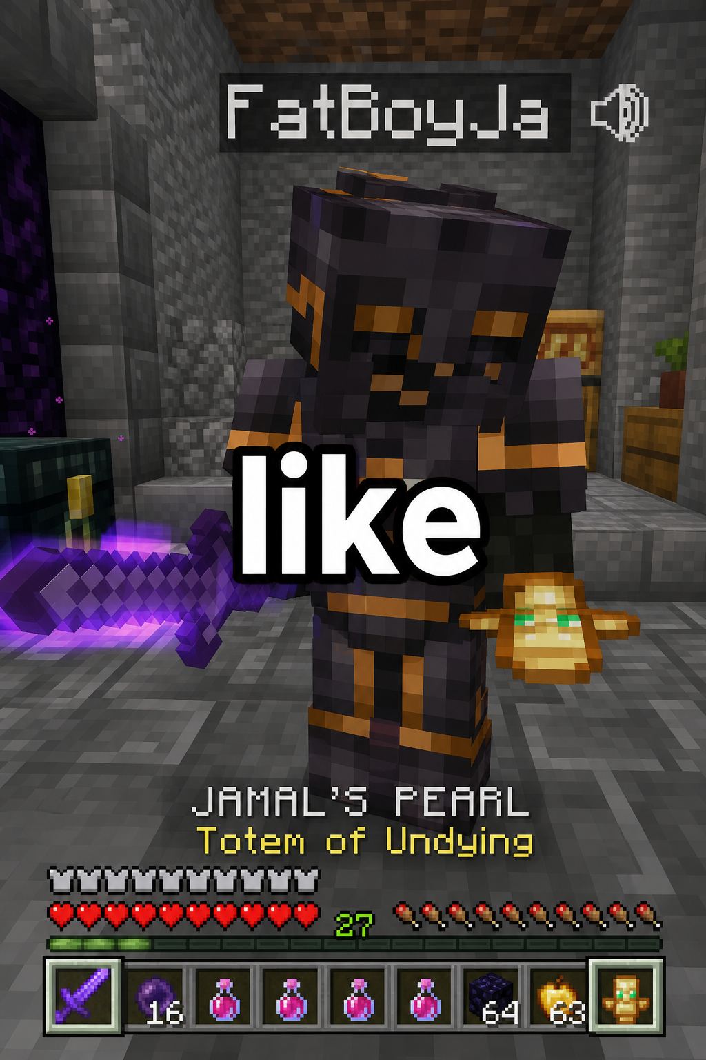 DonutSMP gameplay screenshot of a player with enchanted gear